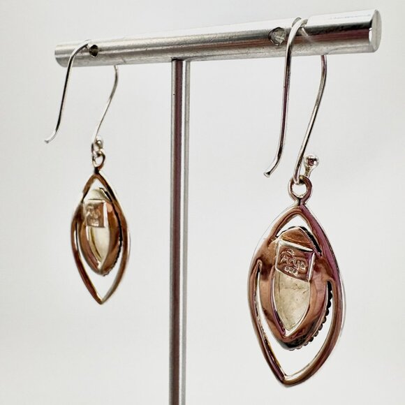 VTG Solid Sterling Silver 925 White Quartz Dangle Earrings Size 2" Length - Picture 4 of 10